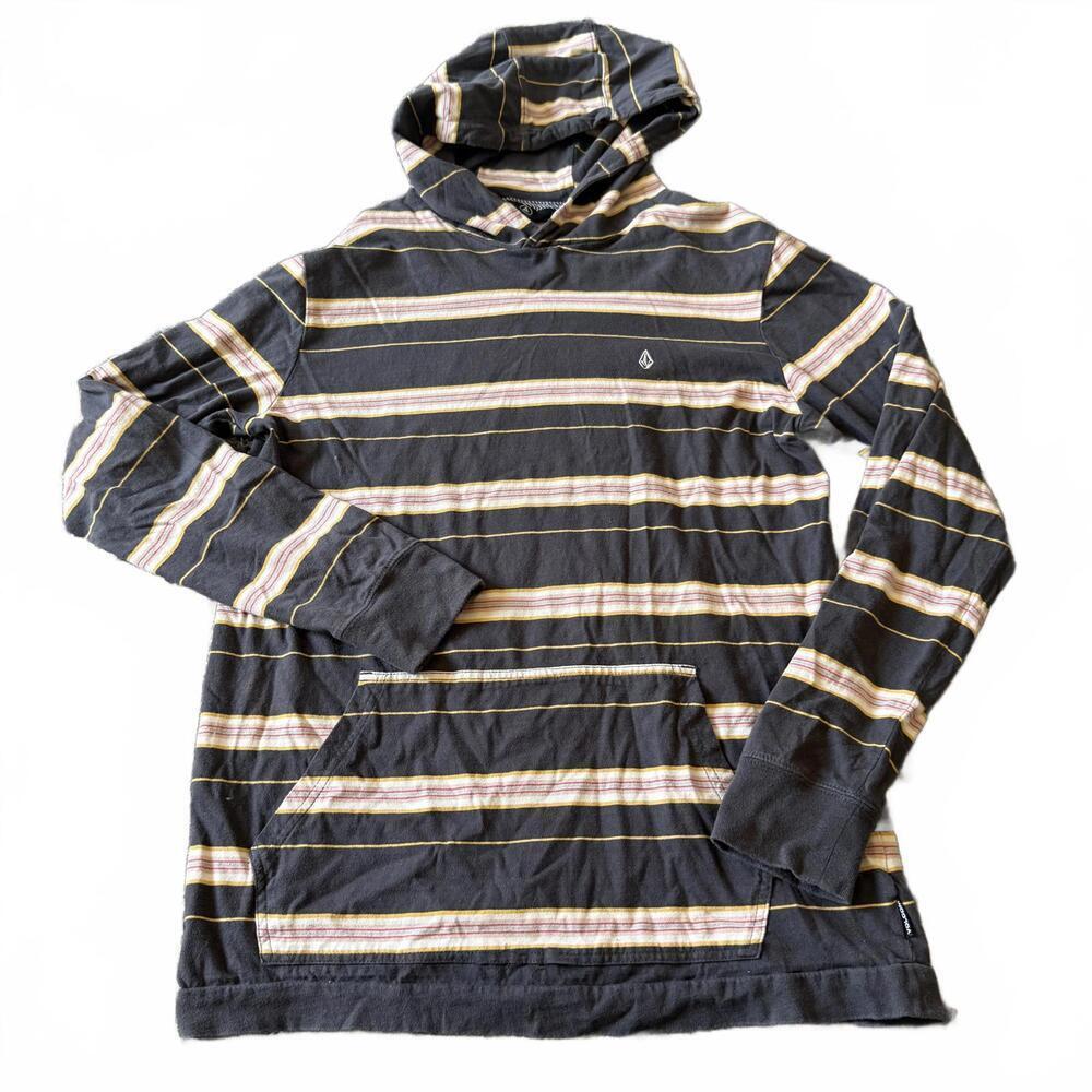 Volcom Striped Hooded Long Sleeve Shirt Brown Size L